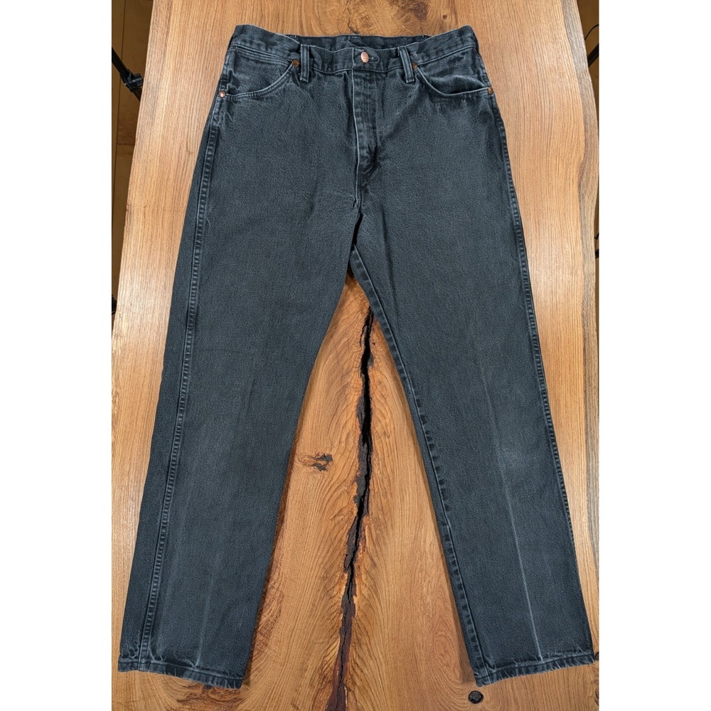 VTG Wrangler Mens Black Jeans 34x34 Straight Leg Denim Made in USA